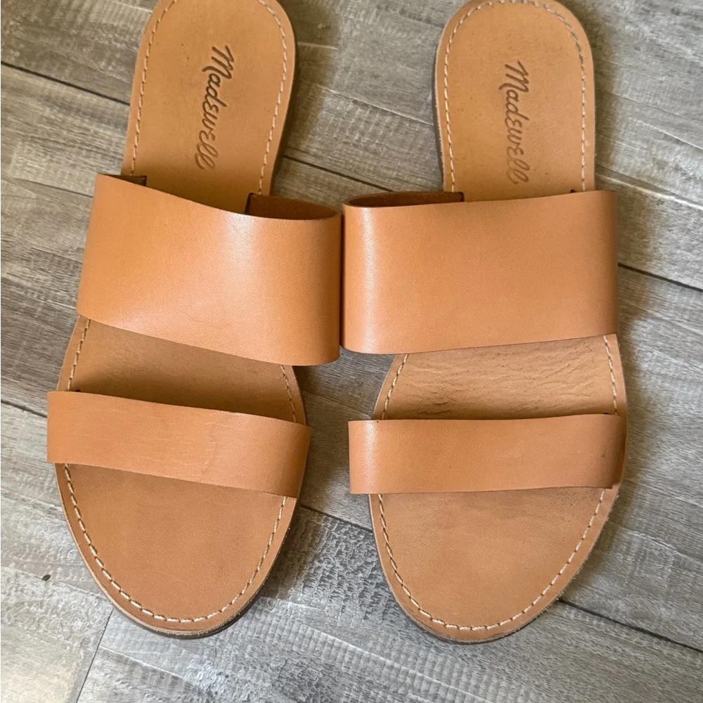 Madewell Leather Tan Slide Sandal with Double Stitching - Picture 1 of 4